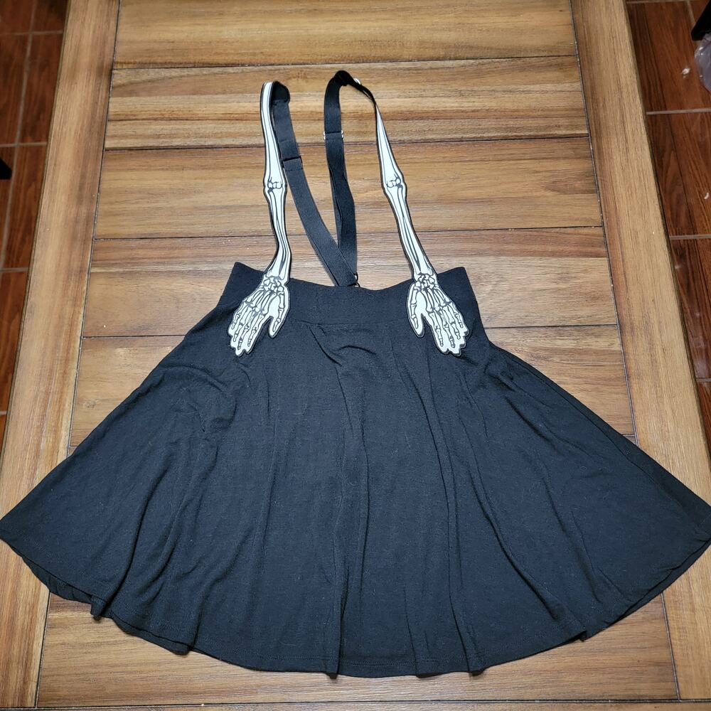 Hot Topic Black Skirt w/ Bones Suspenders - Size Large